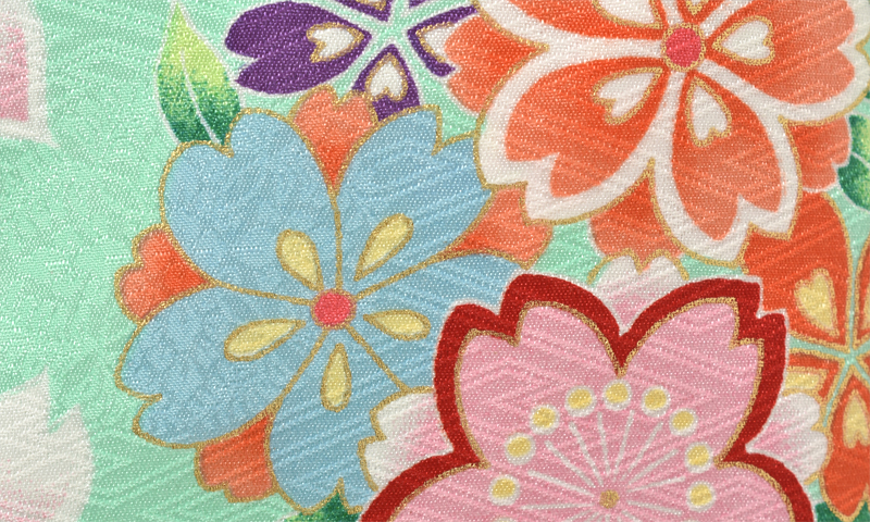 七歳祝着(ミントグリーン地・大小のくす玉)