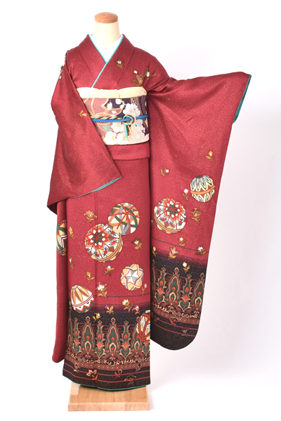 振袖(えんじ×黒の躍動的な振袖)