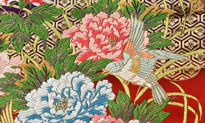 打掛(青、赤地・花車に鶴)