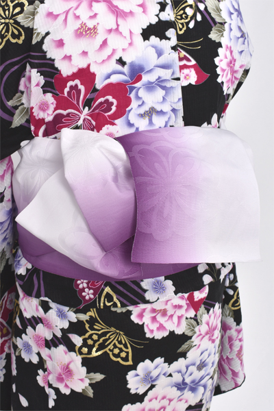 浴衣【ブラック×花・蝶】4Lサイズ