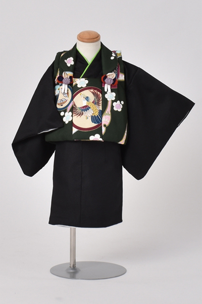 一歳男児被布【黒い着物に深緑の被布】