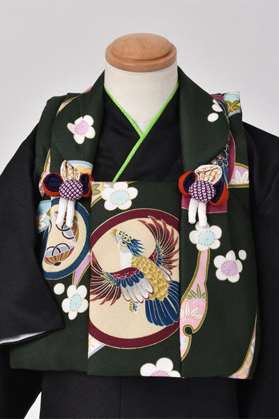 一歳男児被布【黒い着物に深緑の被布】