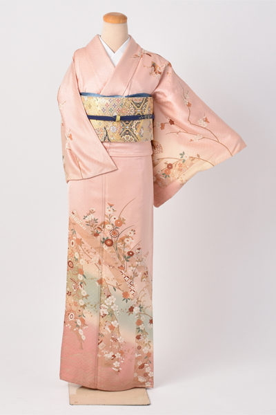 単衣訪問着[サーモンピンク地・吉祥文様]