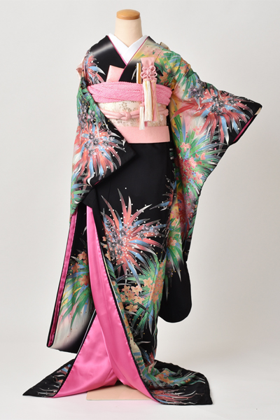 引き着 (黒地・花)