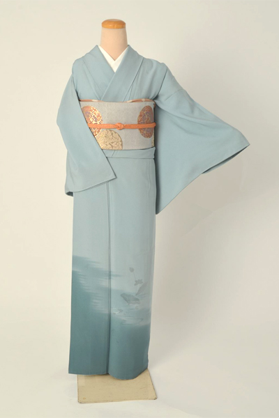 色無地（弔事にも使えるブルーグレー）[一つ紋]