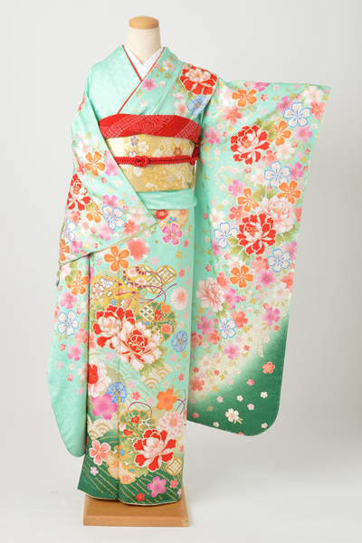 振袖（エメラルドグリーン・桜と芍薬）