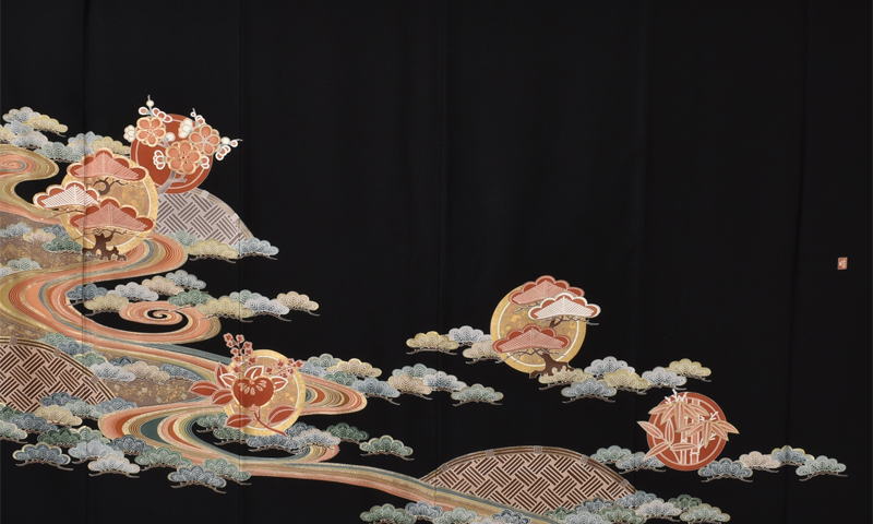 黒留袖(流水の松)