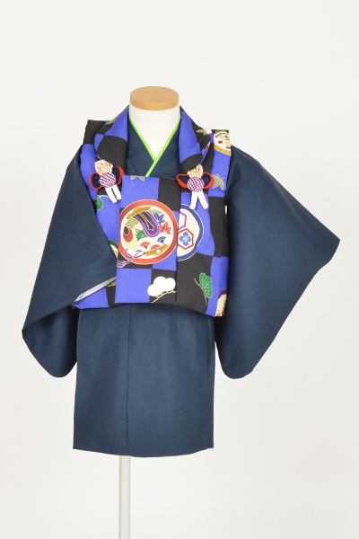 一歳男児被布【紺地長着に青地に小槌】