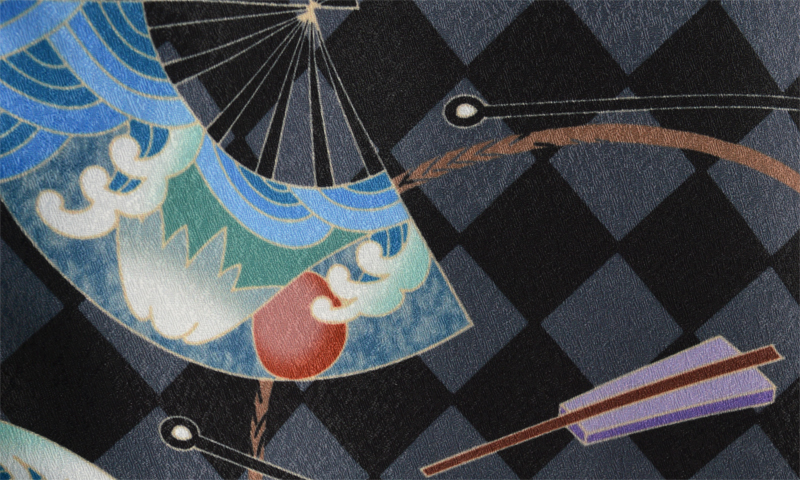 三歳男児被布【黒×グレー地着物に鷹の被布】