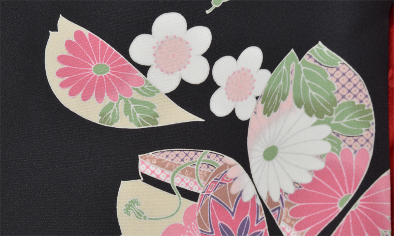 三歳女児祝着［黒着物×ボルドー被布］