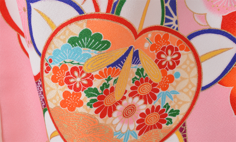 三歳女児祝着［ピンクに橘×白被布］