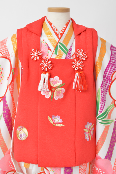 三歳女児祝着［梅・竹紋様×赤被布］