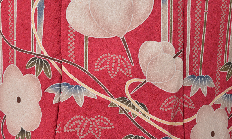 三歳女児祝着［小豆色×梅竹柄被布］