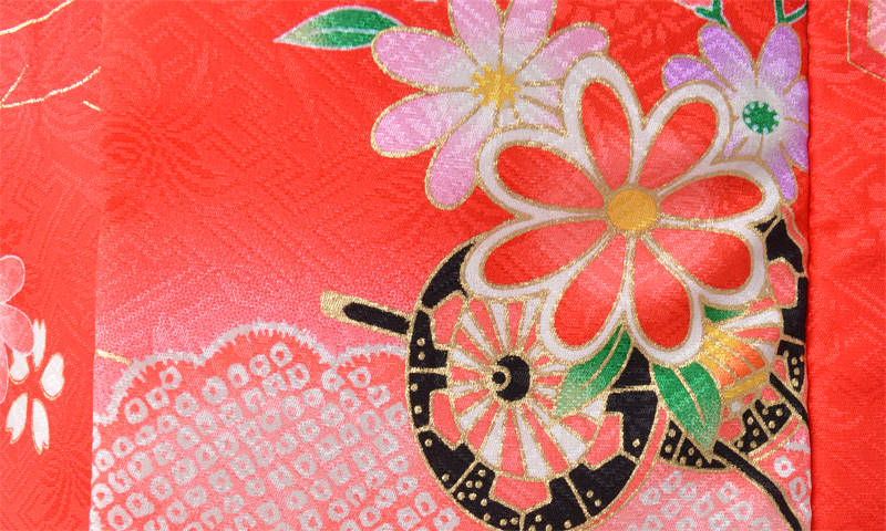 三歳女児祝着［正絹・赤・花車］