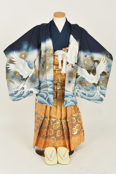 五歳祝着【紺地・鶴に唐松】