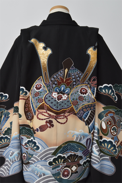 五歳祝着[正絹・黒・兜]