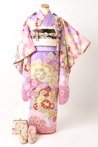 七歳祝着[正絹/紫/花]
