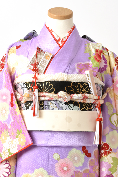 七歳祝着[正絹/紫/花]