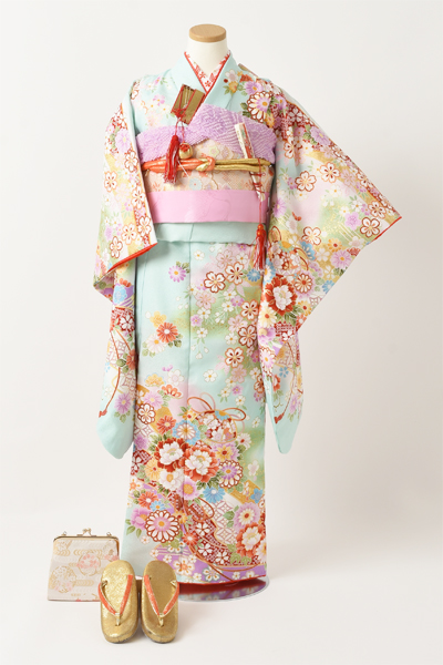 七歳祝着[水色/花・毬]