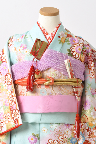 七歳祝着[水色/花・毬]