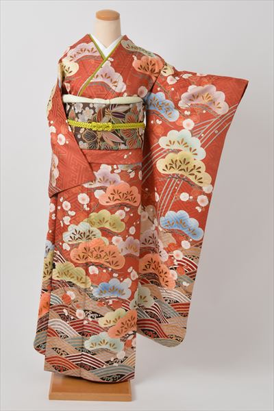 振袖(柿色・松）