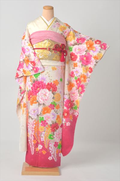 振袖(クリーム・ビビットピンク)