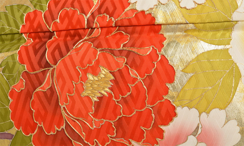 振袖(グレー地・大輪の牡丹）