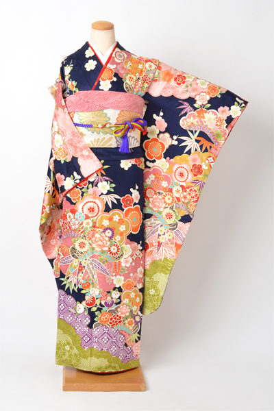 振袖［紺色/古典松竹梅・四季花]