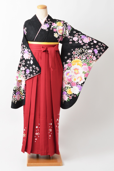 卒業袴［黒地/大小の花々］