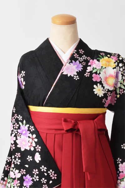 卒業袴［黒地/大小の花々］