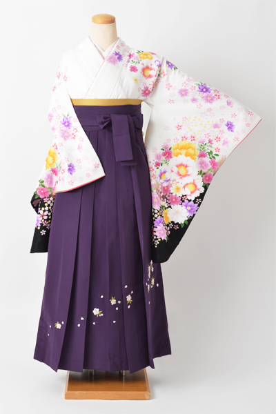 卒業袴［白地に袖黒ばかし］