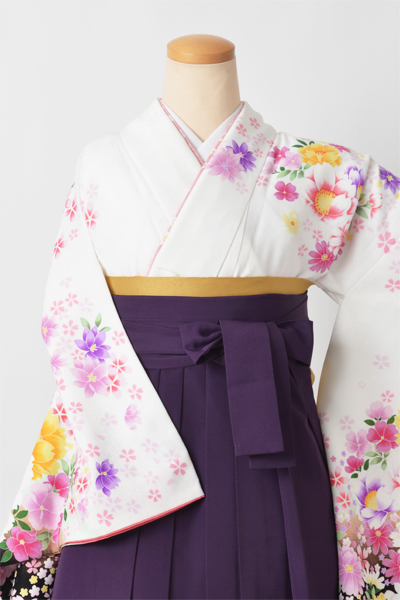 卒業袴［白地に袖黒ばかし］