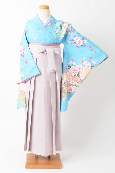卒業袴［鮮やか水色/花模様］