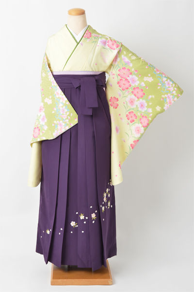 卒業袴［黄緑色/ピンク花模様］