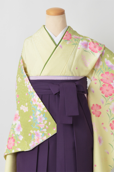 卒業袴［黄緑色/ピンク花模様］