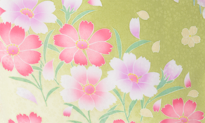 卒業袴［黄緑色/ピンク花模様］