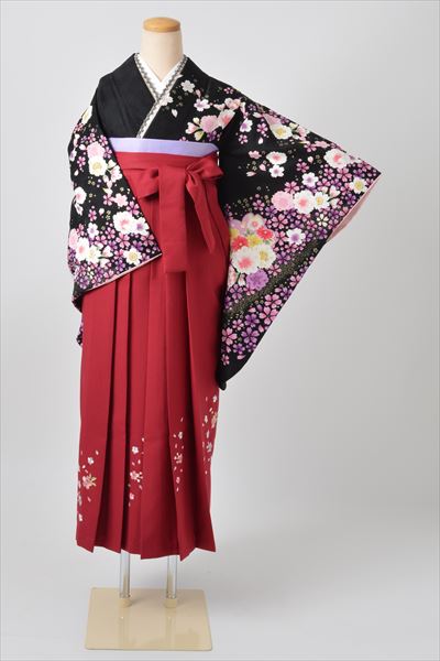 卒業袴｛黒/大小花々］