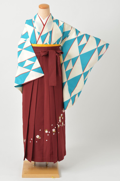 卒業袴［白青/幾何学模様］