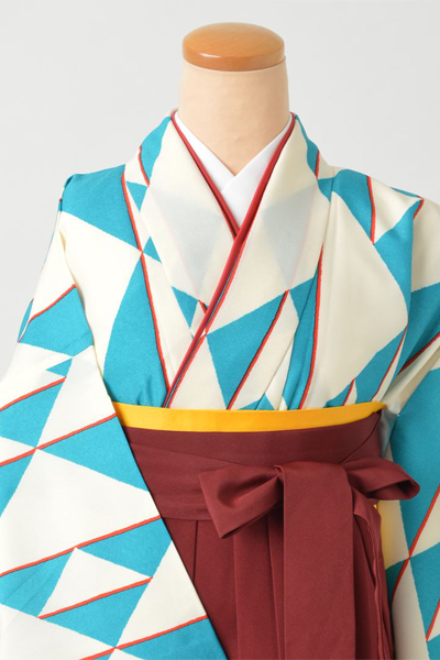 卒業袴［白青/幾何学模様］