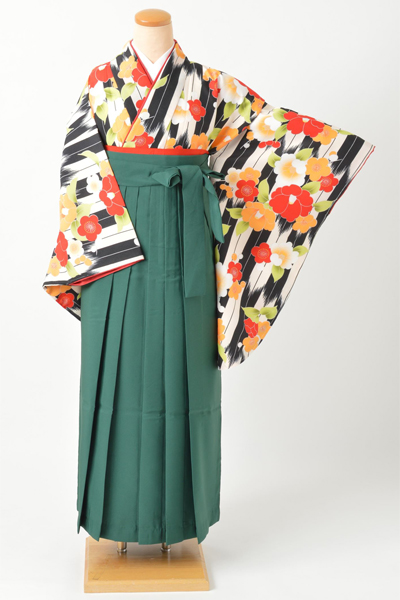 卒業袴［白黒/矢羽に椿］