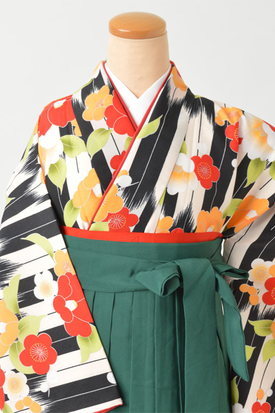 卒業袴［白黒/矢羽に椿］