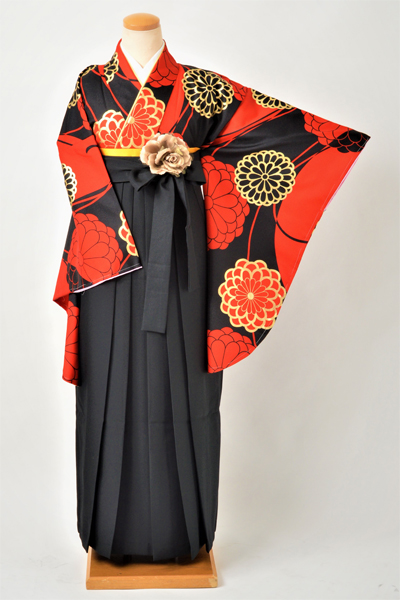 卒業袴［黒と赤/黒・無地］
