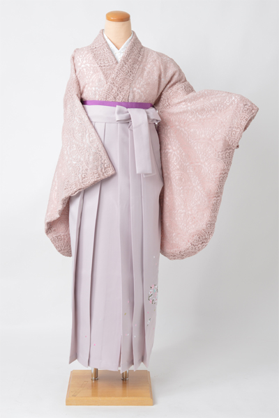 卒業袴【灰桜色レース/ピンクベージュ刺繍袴】