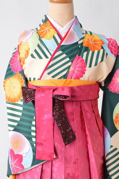 卒業袴［ベージュ×深緑・四季花］