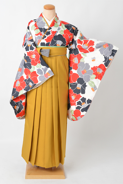 卒業袴【大輪椿にからし色袴】