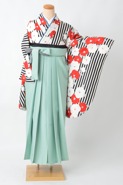 卒業袴【白黒ストライプ/椿】