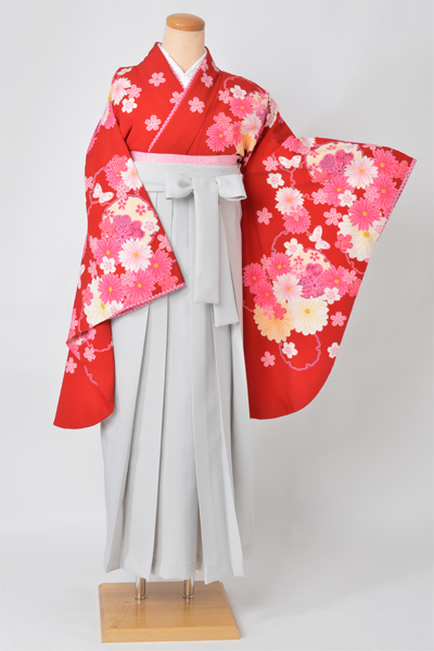 卒業袴【赤地/花・蝶・雪輪】