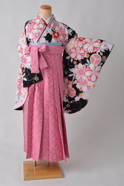 卒業袴【黒×ピンク・桜に花紋】