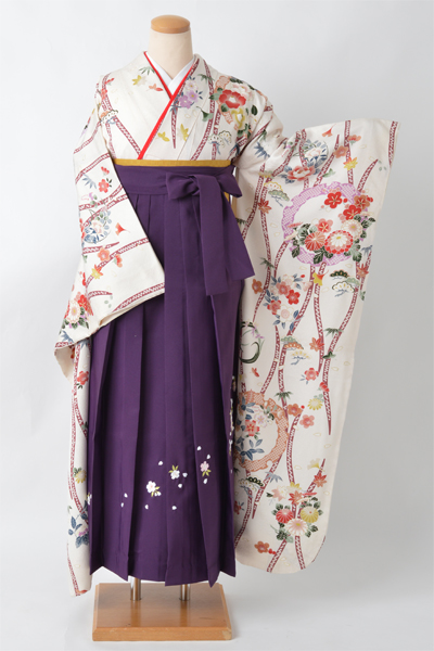 卒業袴【振袖・たてわく文様に四季花】