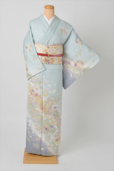 訪問着(ミントブルー・お花)